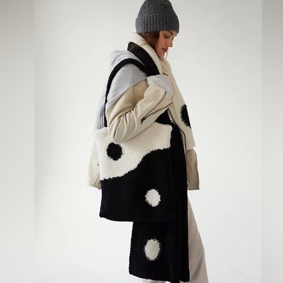 Free People Carry On Yin Yang Fuzzy Tote Bag in Black & White - Picture 1 of 6